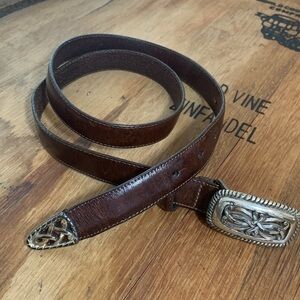 Brighton | Vintage 1995 Brown Leather Silver Celtic Knot Scroll Buckle Belt L
